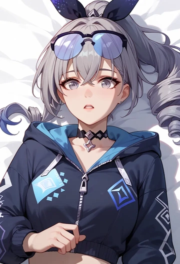 star rail,silver wolf,crop hoodie,shorts  - AI generated anime art